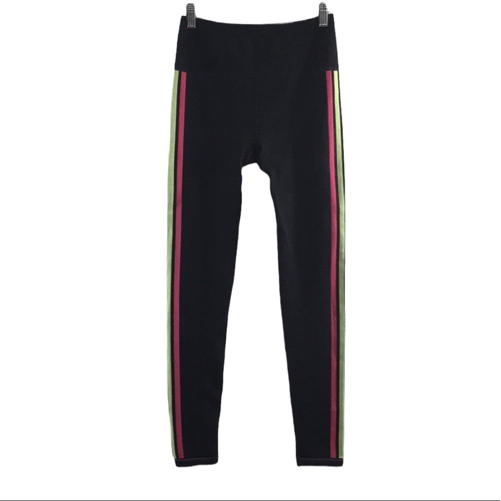 Fabletics Black Pink Stripe Trim 7/8 Ankle Leggings Womens Small High Waist‎
